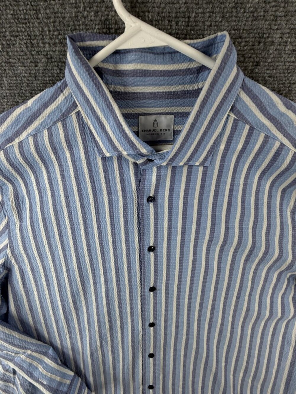 Emanuel Berg Seersucker Button Up Shirt Men Striped Blue 2XL Modern Fit Poland